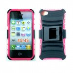 Wholesale iPhone 4S 4 TPU+PC Dual Hybrid  Case with Stand (Black-Pink)